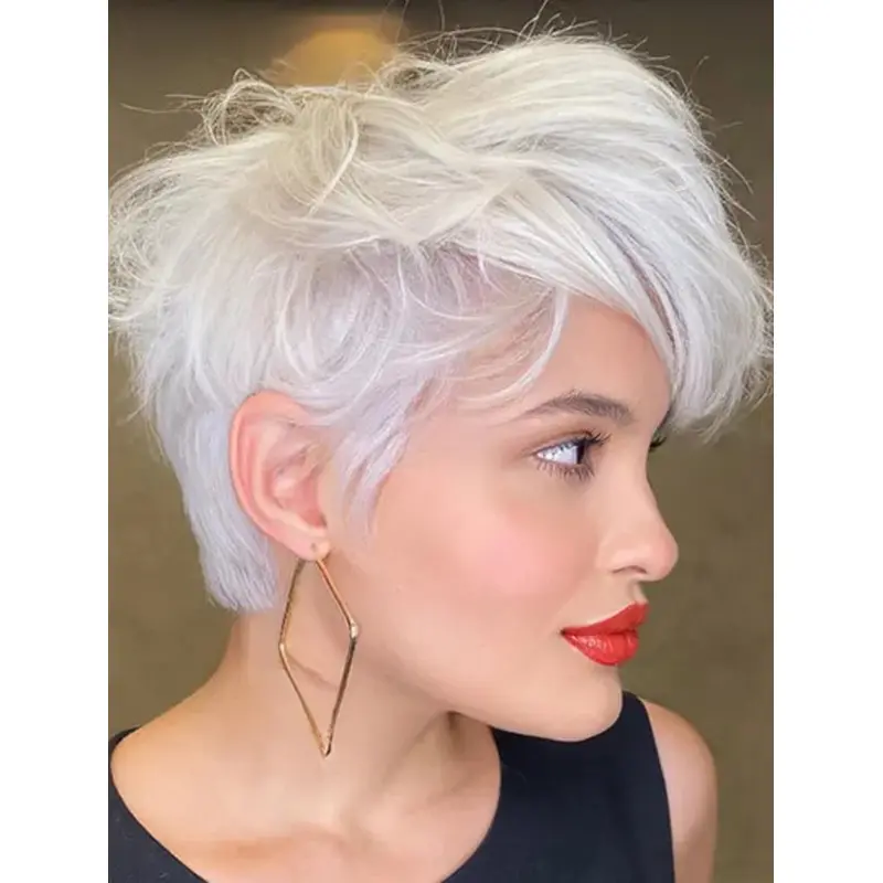6" Grey Wavy Boycuts Long Monofilament Wigs