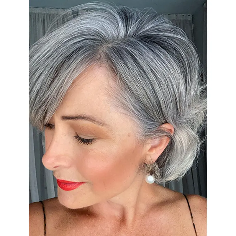8" Short Bobs Grey Wigs Synthetic