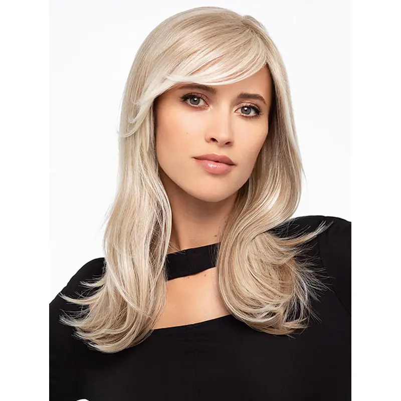Blonde Wavy Stylish With Bangs Synthetic Monofilament Long Wigs