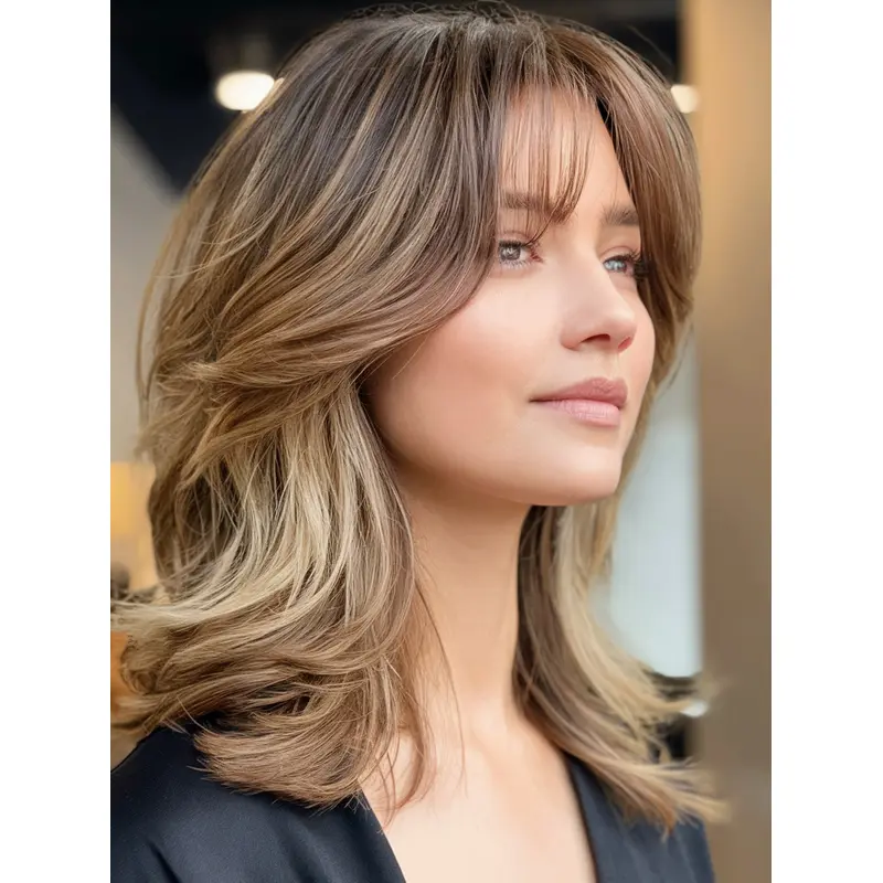Medium Length Lace Front Wigs Wavy Layered 14" Ombre/2 tone Wigs