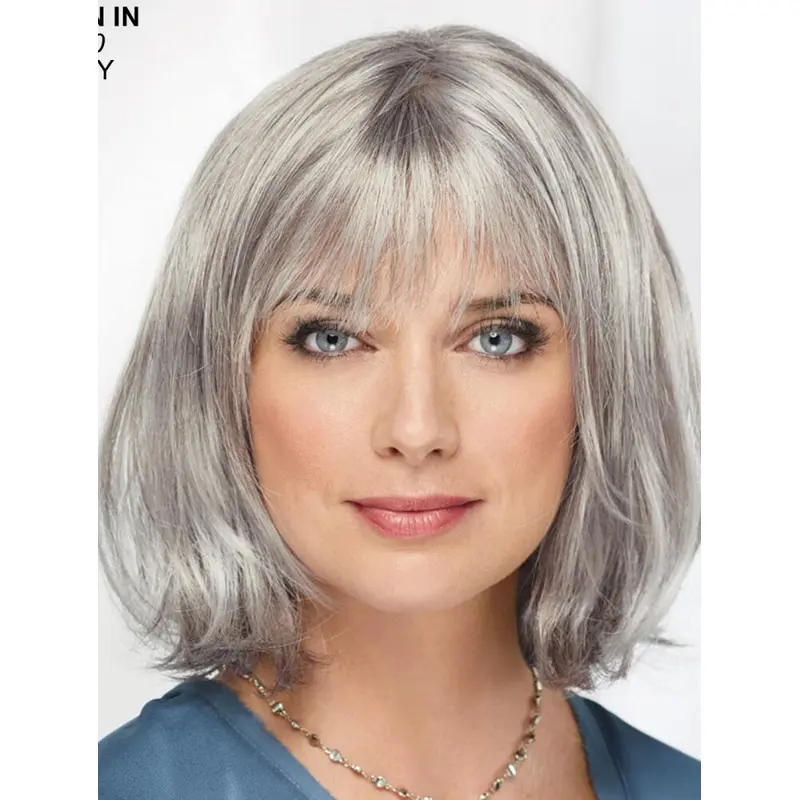 Straight Chin Length 12" Monofilament Sassy Grey Wigs