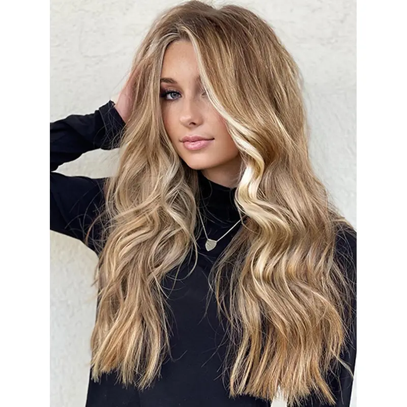 Synthetic Without Bangs Wavy Blonde Monofilament Wigs