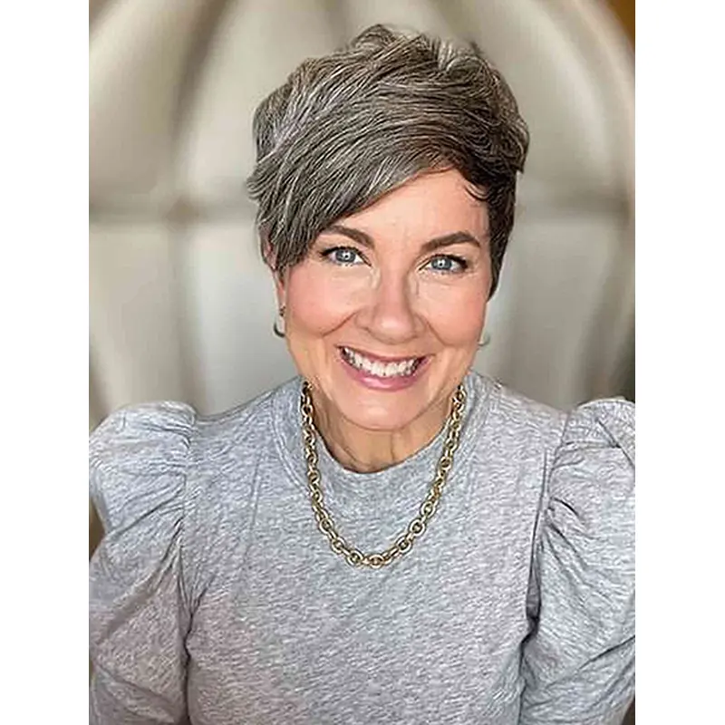 6" Grey Wavy Boycuts Affordable Monofilament Wigs