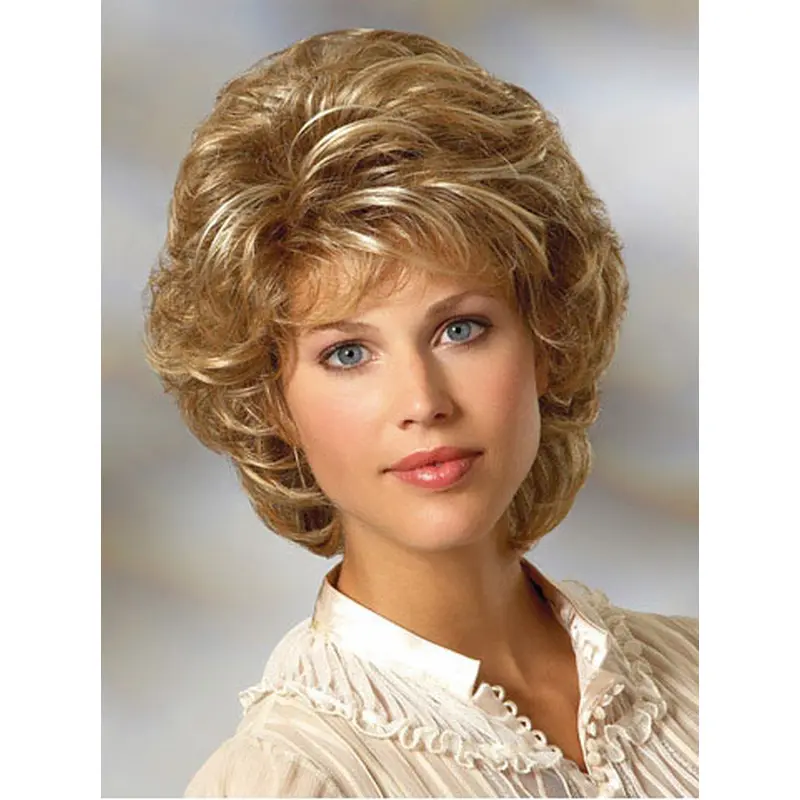 Faddish Blonde Curly Chin Length Classic Wigs