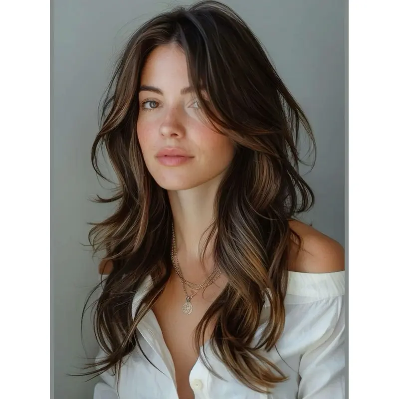 Long Human Hair Wigs Ombre/2 Tone Wavy Layered 16" Monofilament Wigs