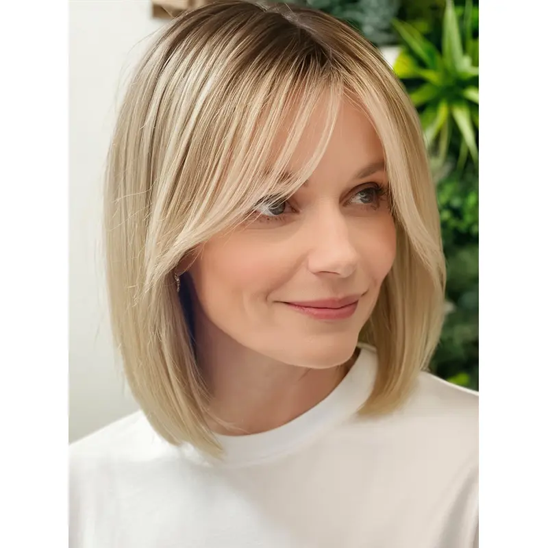 Medium Length Bob Wig 10" Straight Lace Front Synthetic Wigs