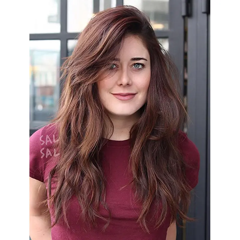 Synthetic Layered Wavy Auburn Ladies Monofilament Wigs