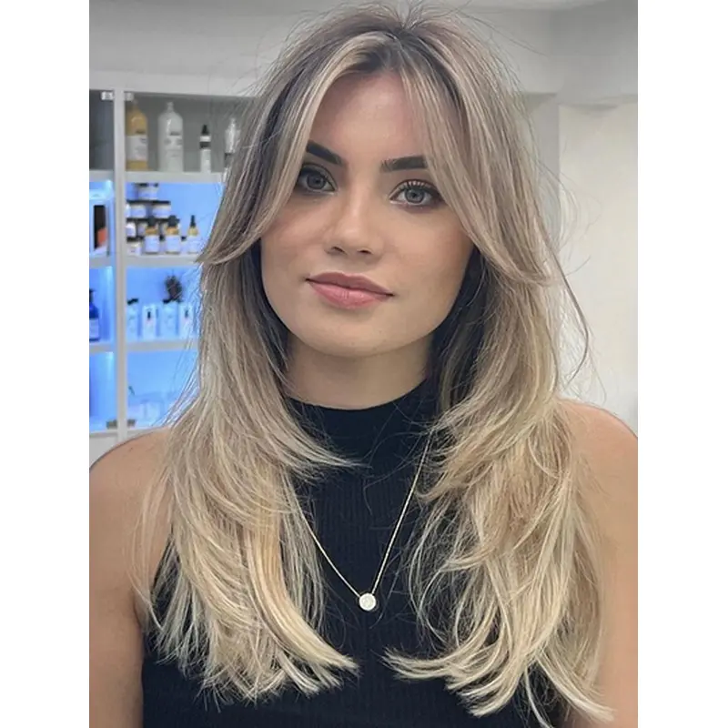 Synthetic Layered Wavy Blonde Long Monofilament Wigs