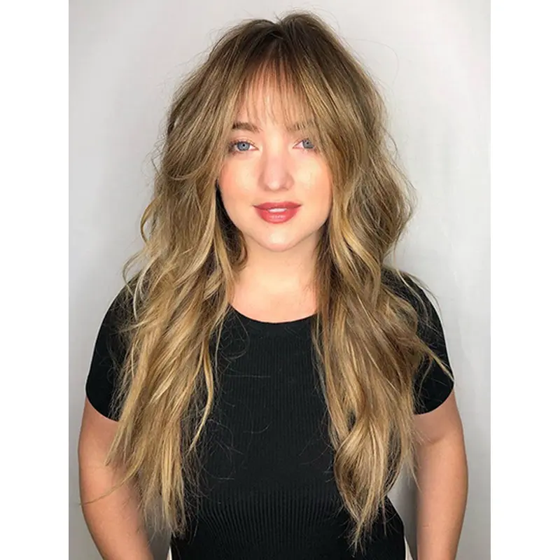 Synthetic Layered Wavy Blonde Wigs Monofilament