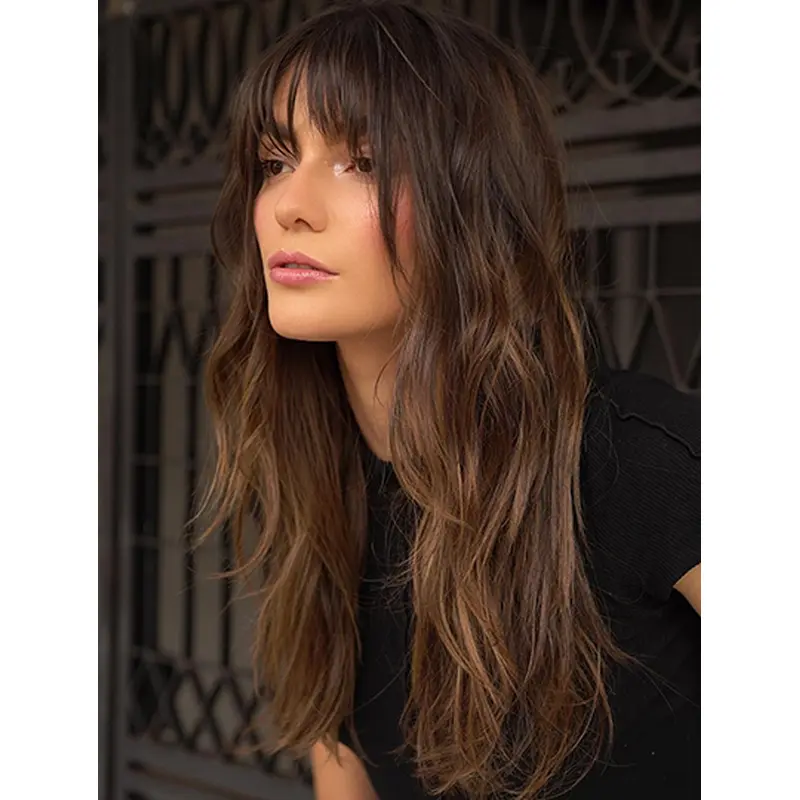 Synthetic Layered Wavy Brown Monofilament Wig Sale