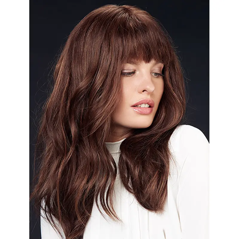 Wavy Auburn 16" Long Remy Human Hair With Bangs Lace Front Wig Sales