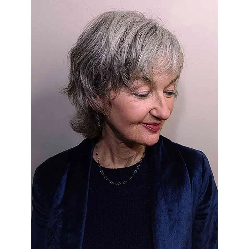8" Short Bobs Grey Ladies Synthetic Wigs