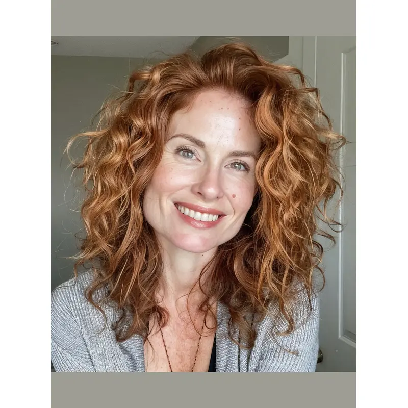 Curly Medium Wig 14" Lace Front Synthetic Without Bangs Shoulder Length Copper Wigs