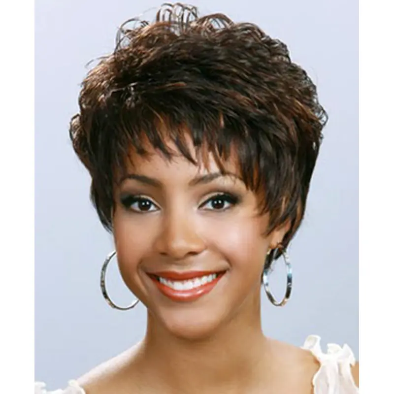 Fashionable Brown Wavy Short African American Wigs
