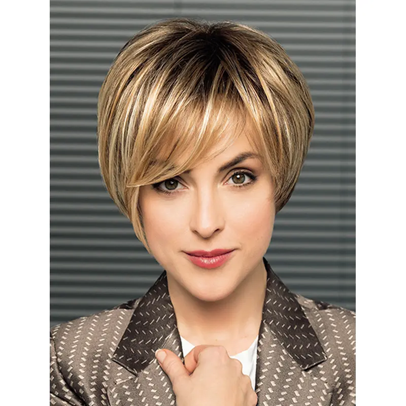 8" Ombre/2 Tone Short With Bangs Straight Synthetic Wigs