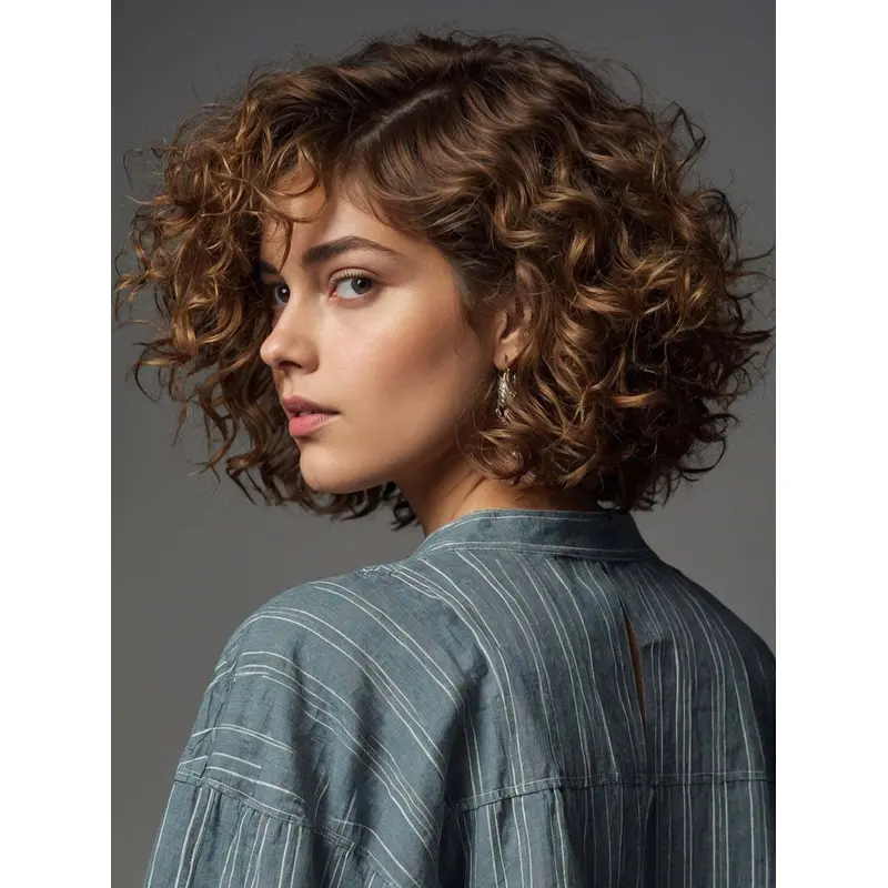 Medium Brown Hair Wigs 10" Curly Monofilament Remy Human Hair Wigs