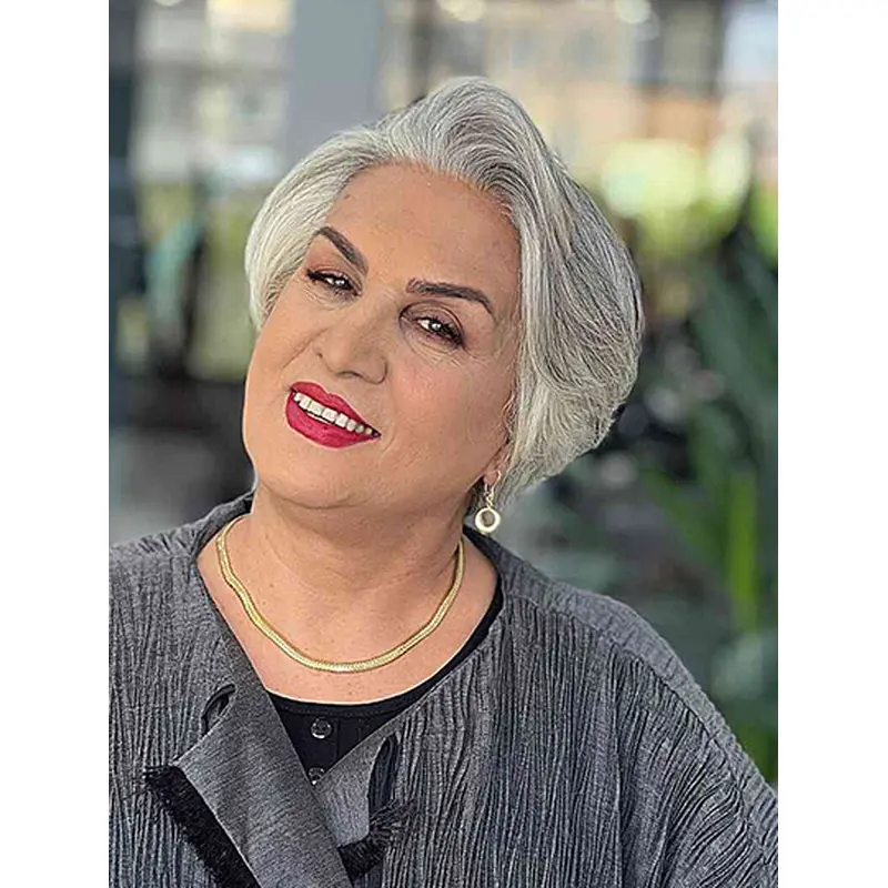 8" Grey Straight Bobs Affordable Monofilament Wigs