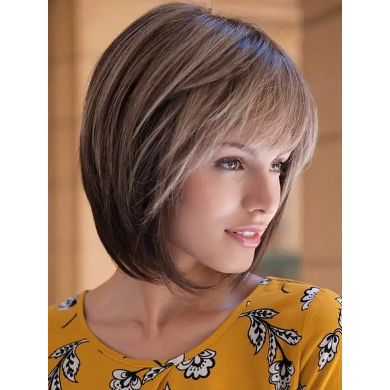 Bobs Remy Human Hair Brown Straight Lace Wigs Hand Made