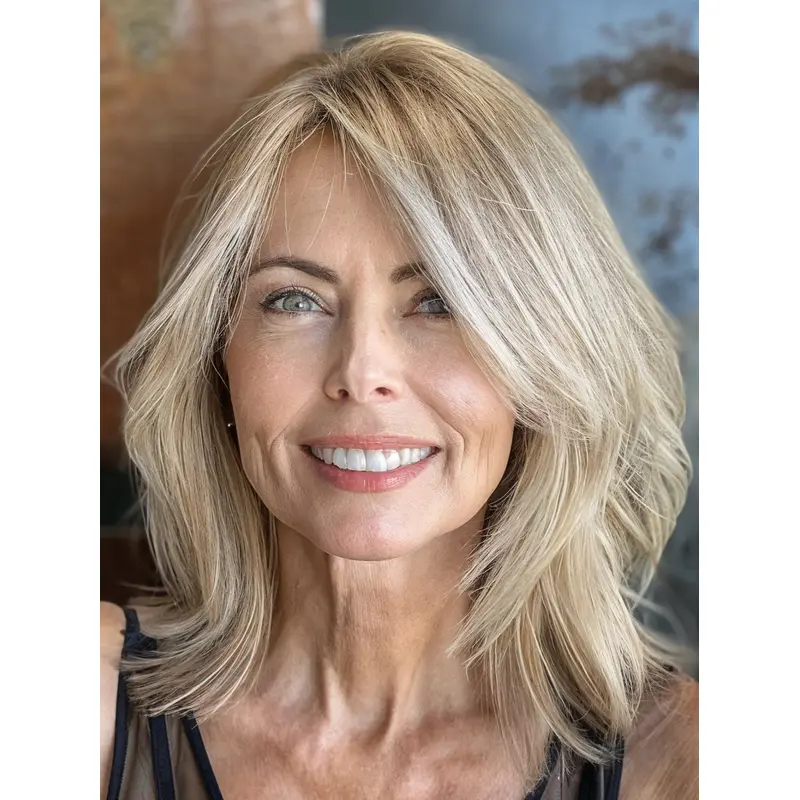 Medium Lace Front Wigs 14" Synthetic Bobs Platinum Blonde Straight Wigs