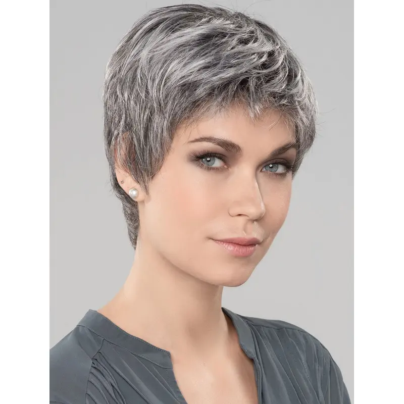 Straight Short 6" Monofilament Style Grey Wigs