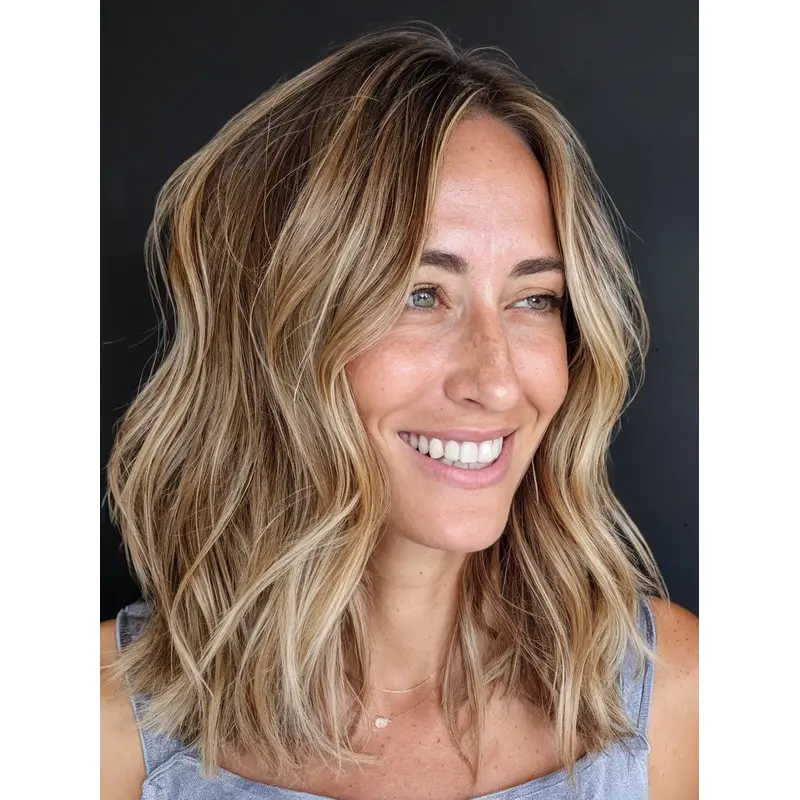 Blonde Wavy Wig Medium 14" Without Bangs Synthetic Lace Front Shoulder Length Wigs