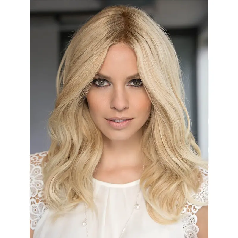 Wavy Platinum Blonde Without Bangs Human Hair Hand Tied Wigs