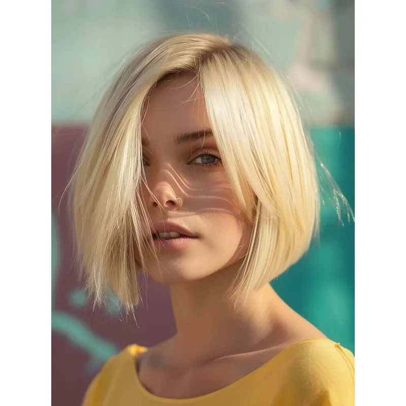 Blonde Medium Wigs Remy Human Hair Monofilament 10" Straight Wigs