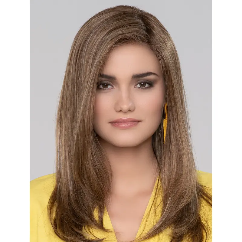 Long Without Bangs Brown Monofilament 16" Straight Comfortable Human Hair Wigs