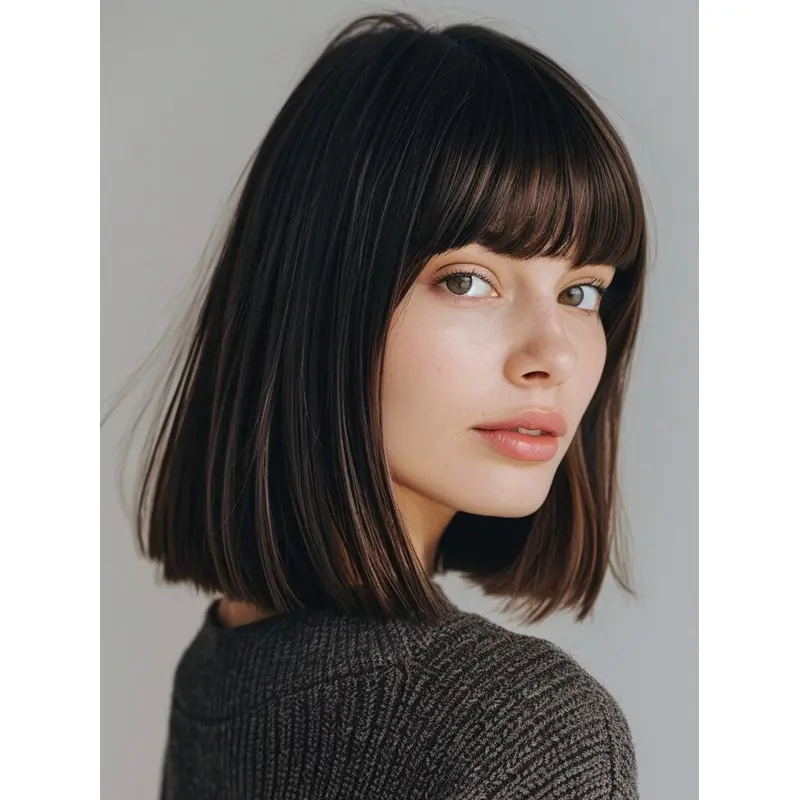 Medium Length Lace Front Wigs Straight With Bangs Wigs