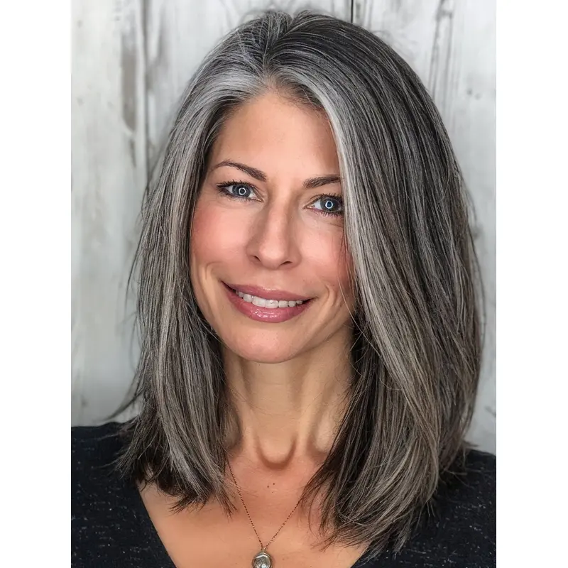 Medium Length Lace Wig Remy Human Hair 14" Grey Without Bangs Straight Wigs
