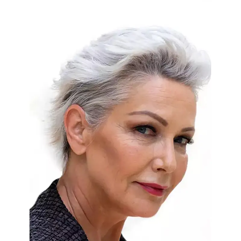 Wavy 6" Boycuts Grey Ladies Monofilament Wigs