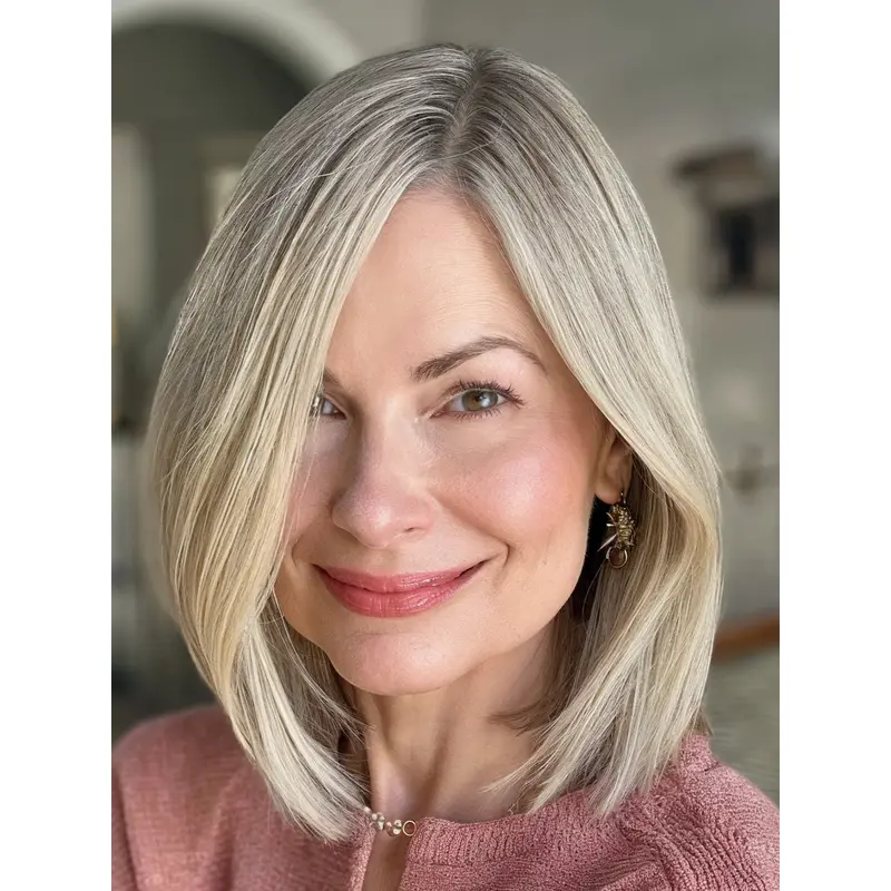 Lace Wig Medium Length Platinum Blonde Bobs Synthetic 12" Straight Wigs