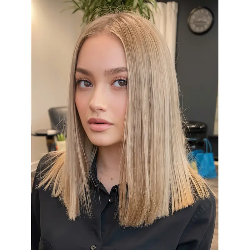 Mid Length Blonde Wigs Synthetic Monofilament 14" Straight Wigs