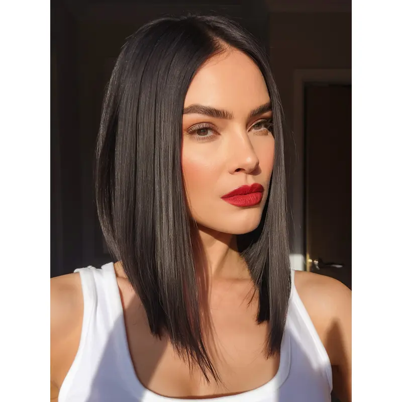 Mid Length Wig Styles Remy Human Hair Lace Front 12" Straight Wigs
