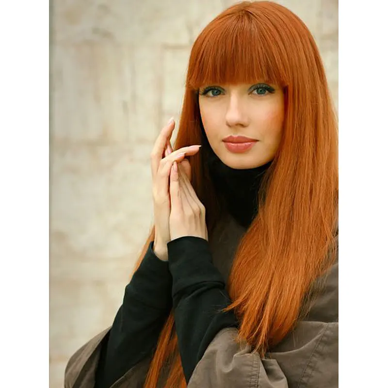 Online Long Straight Lace Front Copper Wigs 26 Inch