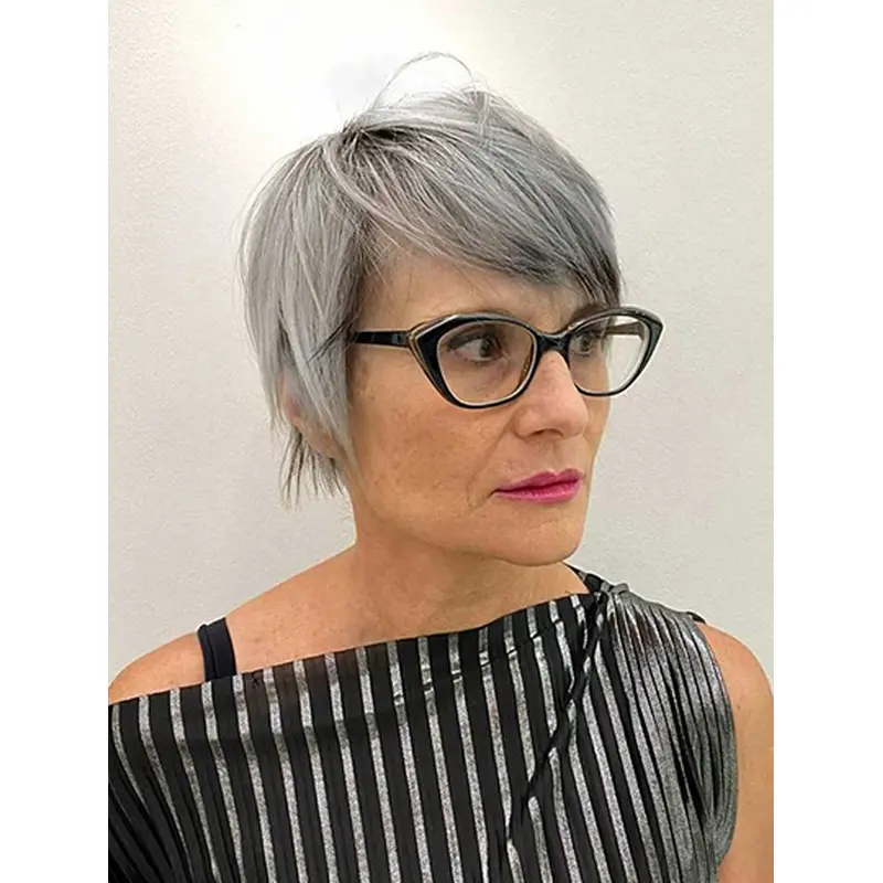 Bobs Grey 6" Straight Synthetic Wigs Women