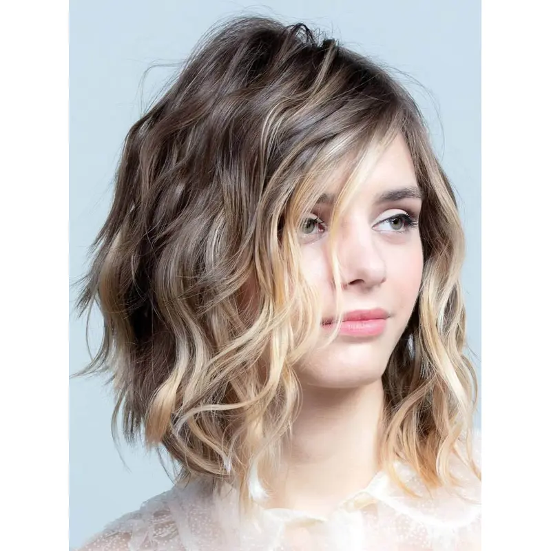 Medium Length Lace Wig Synthetic 12" Ombre/2 Tone Without Bangs Wavy Wigs