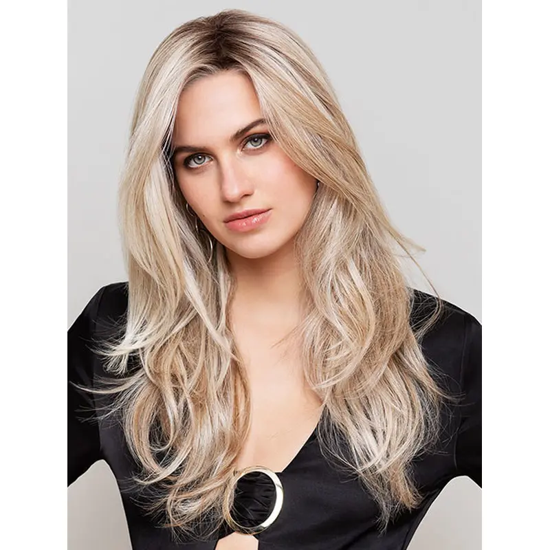 Platinum Blonde Monofilament 18" Wavy Without Bangs Synthetic Long Wigs