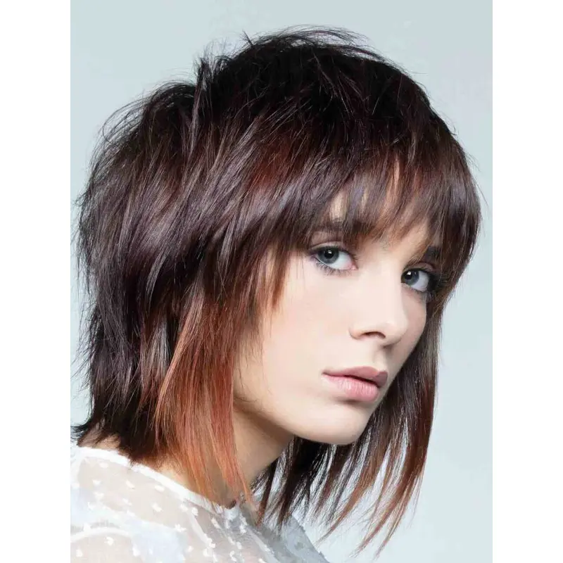 Straight Medium Hair With Bangs Ombre/2 Tone Shoulder Length Monofilament 12" Wigs