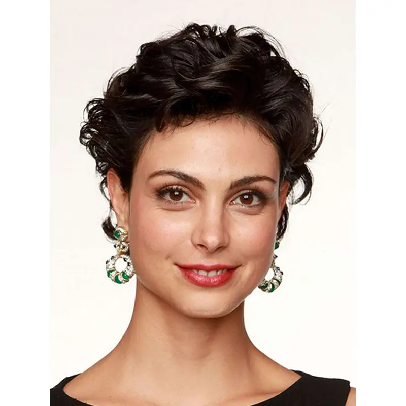 Wavy 6" Short Black Remy Human Hair Morena Baccarin Wigs