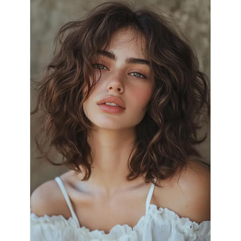 Ladies Medium Brown Wigs Monofilament Shoulder Length Curly 12" Wigs
