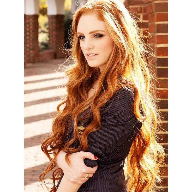 Top Long Wavy Hand Tied Copper Wigs 26 Inch