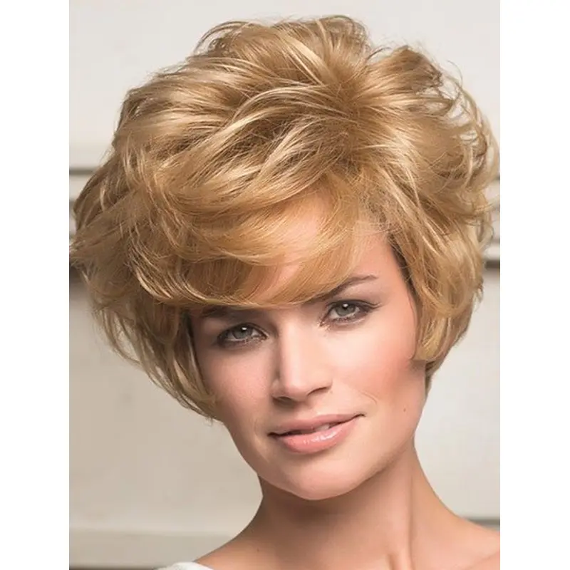 Blonde Wavy Remy Human Hair Discount Short Wigs