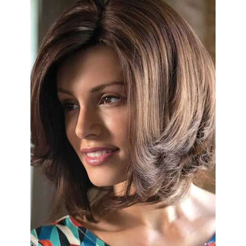 Bobs Remy Human Hair Brown Wavy Handmade Wigs