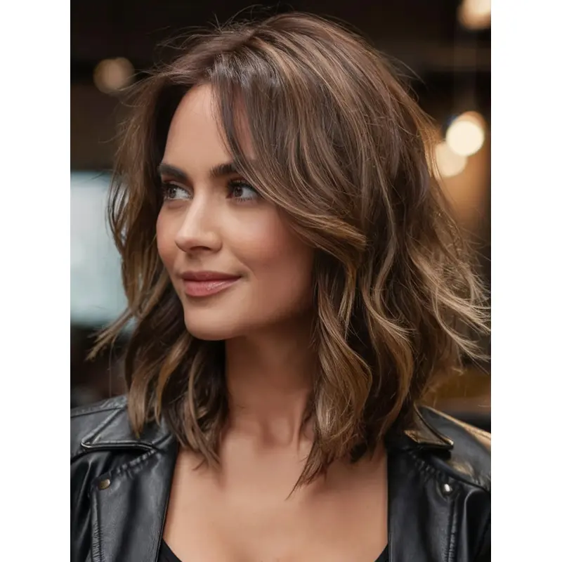 Mid Length Lace Front Wigs 12" Wavy Layered Ombre/2 tone Wigs