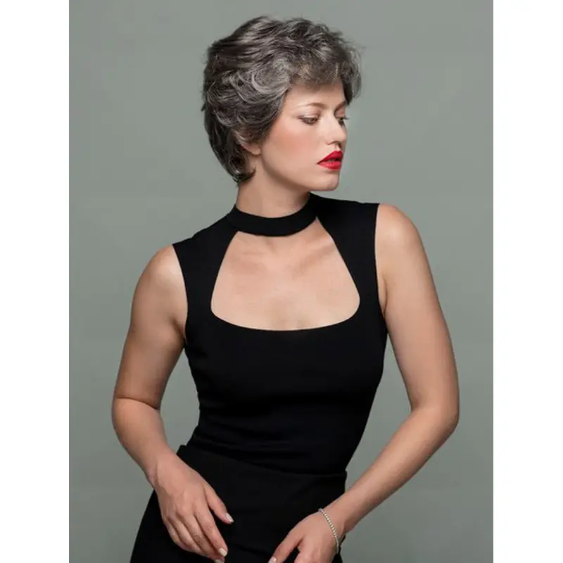 Boycuts 6" Short Wavy Synthetic Grey Wigs