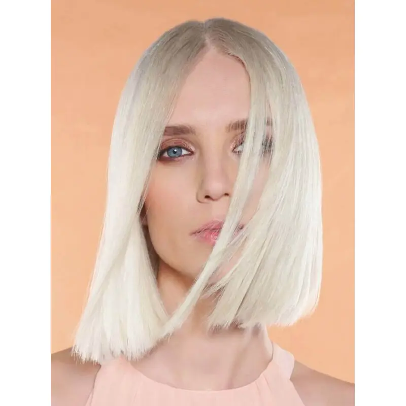 Medium Lace Front Wigs 12" Remy Human Hair Bobs Platinum Blonde Straight Wigs