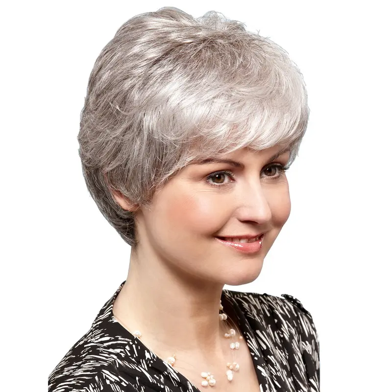 8" Short Straight Ideal 100% Hand-tied Grey Wigs