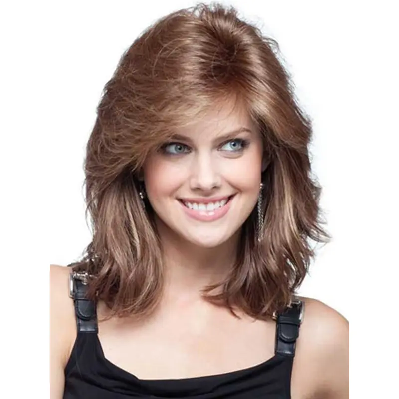 Flexibility Auburn Wavy Shoulder Length Remy Human Lace Wigs