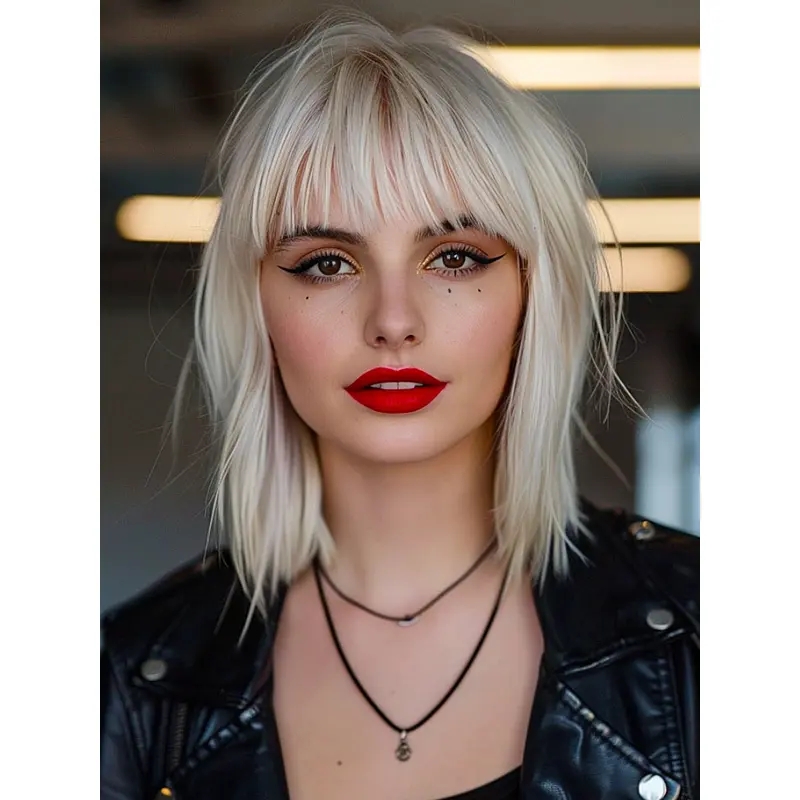 Medium Hairstyles Human Wigs Shoulder Length Straight 12" Wigs